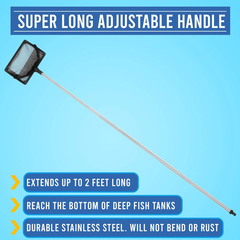 FISH PROS Fine Mesh Fish Tank Net with Long Handle â€“ Aquarium Fish Net with Extendable 24-inch Long Handle â€“ Fish Tank Aquarium Accessories - Image 3